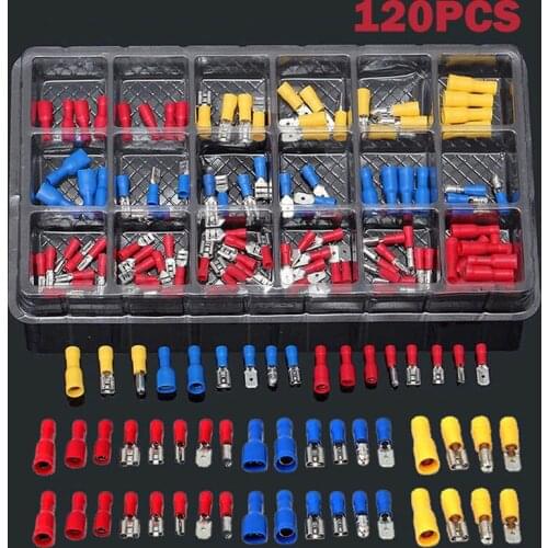 120/140/200PCS Assorted Spade Terminals Insulated Cable Connector Electrical Wire Crimp Butt Ring Fork Set Ring Lugs Rolled Kit