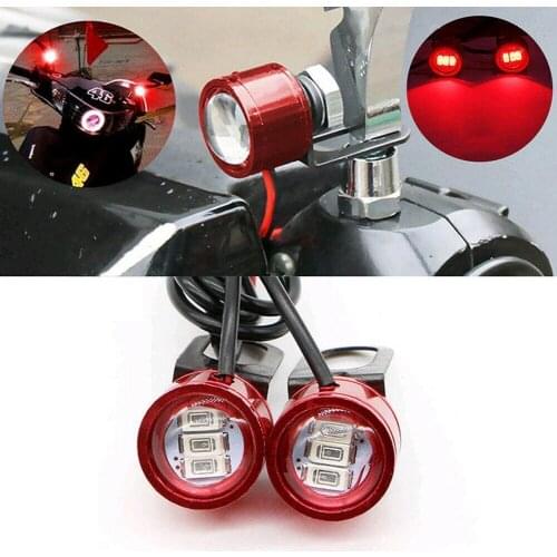 2× DC 12V Motorcycle Rearview Mirror Eagle Eye Flash 3 LED Light Waterproof DRL Red Night Safety Signal Lights Aluminum