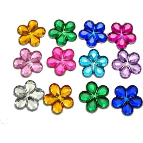 200 Mixed Color Acrylic Flatback Flower Rhinestone Gem 15mm DIY Embellishments