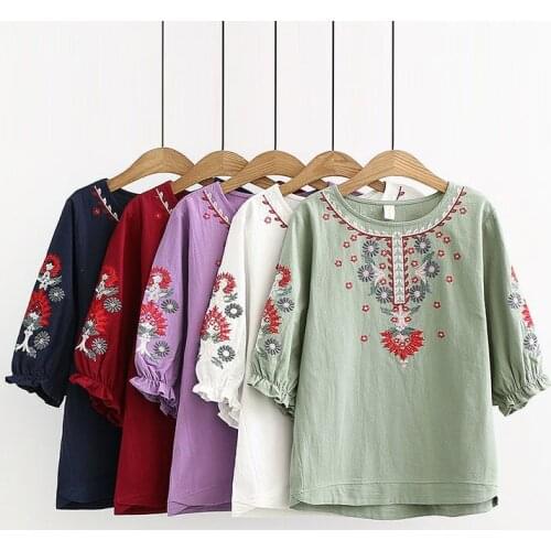 2021 New Women Summer Casual Tops Ladies Half Sleeve O-neck Tees Middle Age Mother Women Loose Plus Size Embroidery T-shirt L212