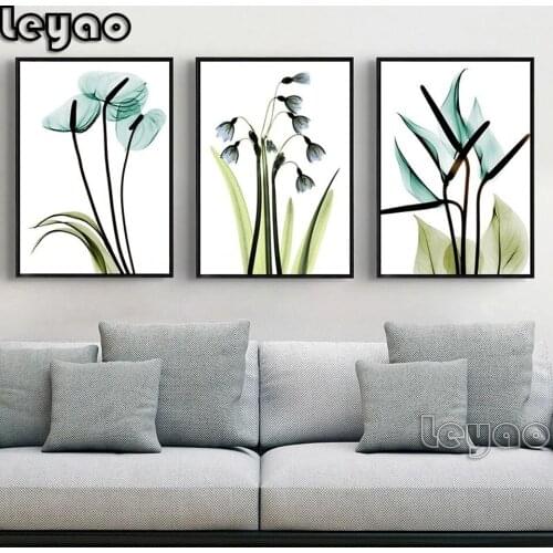 3 Piece Spring Green Plant Purple Lavender Leaves Flower Diamond Paintings Wall Art Picture Diamond Embroidery Living Room Decor