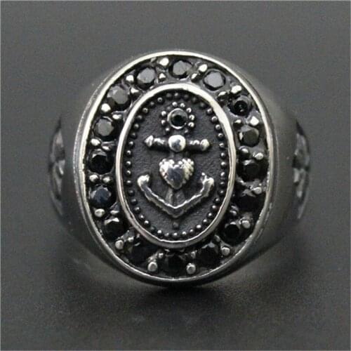 3pcs/lot Fast Shipping Size 7-13 Crystal Anchor Ring 316L Stainless Steel Man Boy Popular Anchor Top Quality Ring