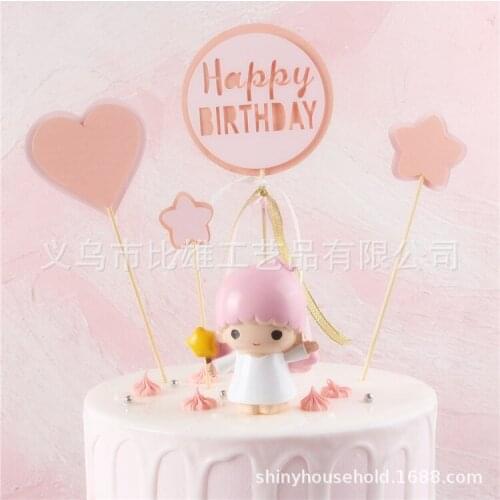4PCs Love Happy Birthday Cake Toppers Heart Stars Cupcake Topper Flags For Wedding Kids Birthday Party Supplies Cake Decoration