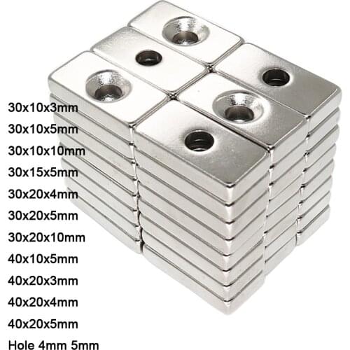 5pcs Neodymium Magnet with Hole Rare Earth Strong Rectangle Permanent Fridge NdFeB Nickle Magnetic N35