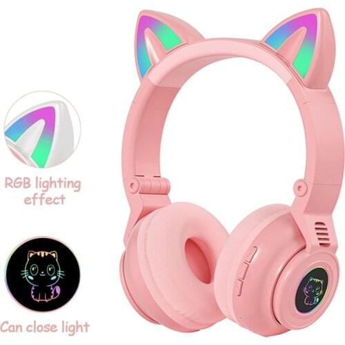 Cute RGB Kitten wireless Headsets Bluetooth 5.0 Bass Noise Cancellation Adult Child Girl Headset Support TF Card Helmet with Mic