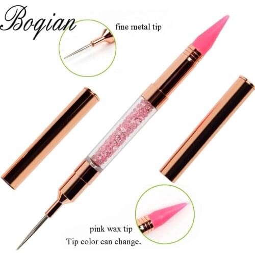 BQAN 1PC Rose Gold Wax Steel Double Matel Handle Nail Dotting Remover Pen Beads Accessories Adhesive Pick Up Decoration Remove