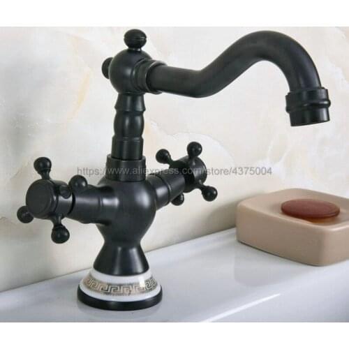 Modern Style Oil Rubbed Bronze Bathroom Sink Faucet Spout Double Cross Handle Bath Mixer Hot and Cold Tap Nnf649