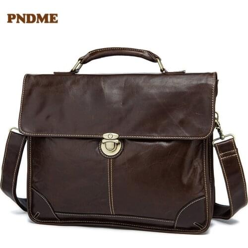 Business genuine leather mens womens briefcase work laptop handbag fashion casual natural cowhide lock shoulder messenger bag