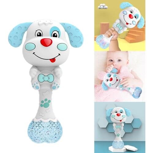 Baby Rattle Teether with Music & Light Grasp Spin Rattle blue