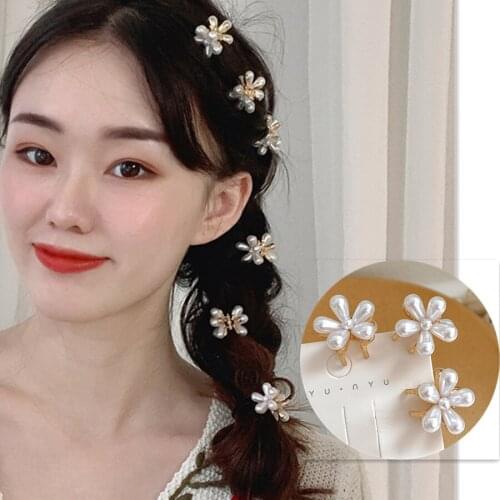 Children Pearl Hair Claw Clamps Flower Hairpins Lovely Retro Hair Band Hair Accessories For Women Girl Mini Small Barrettes