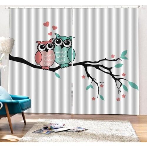 Cartoon Owls Tree Branch 3d Print Kids Baby Children Window curtains for Childrens room Blackout curtains