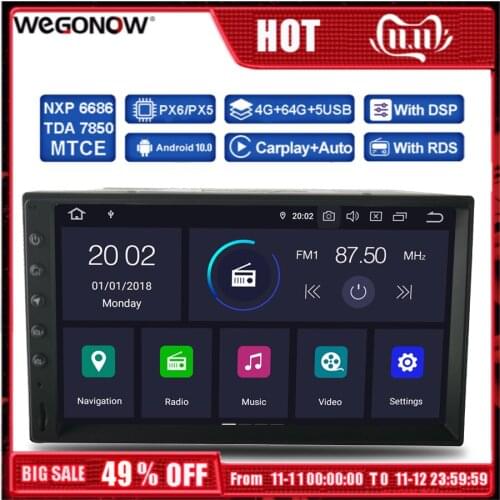 DSP PX6 IPS Android 10 4GB RAM+64GB Car DVD multimedia player 2 Din RDS Radio GPS Map Bluetooth 5.0 Wifi for Nissan Universal