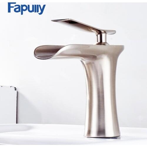 Fapully Bathroom Waterfall Basin Faucet Chrome Single Hole Bathroom Basin Faucet Hot Cold Sink Water Tap 130-11N