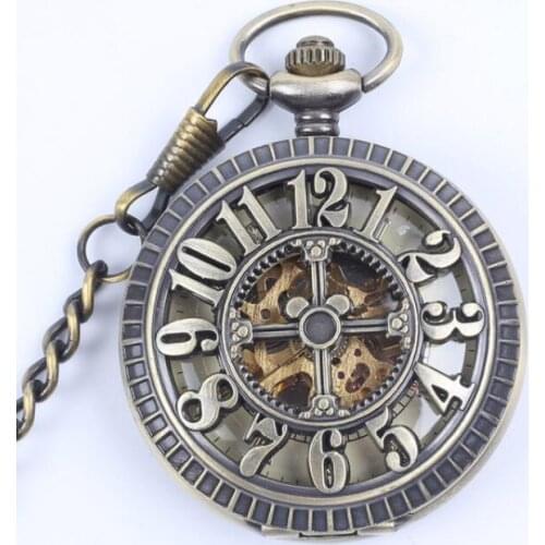 Hot Sell Bronze Hollowed Number Flip Mechanical Pocket Watch Men and Women Christmas Gift Watch 10pcs/lot Wholesale