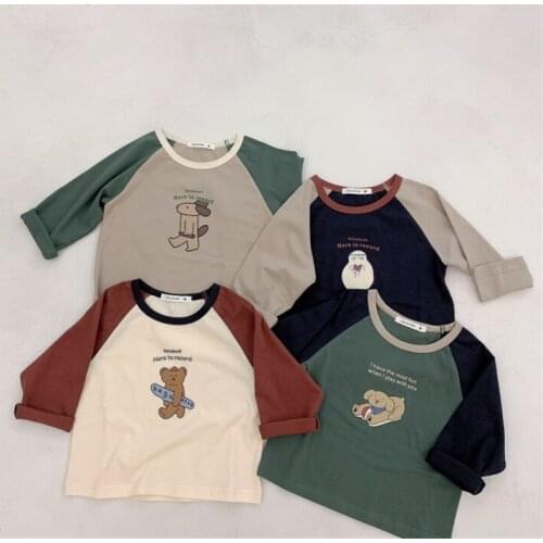 Spring Autumn Cartoon Patchwork Long Sleeve T shirts For Boys Girls Cotton Soft Comfortable Tops