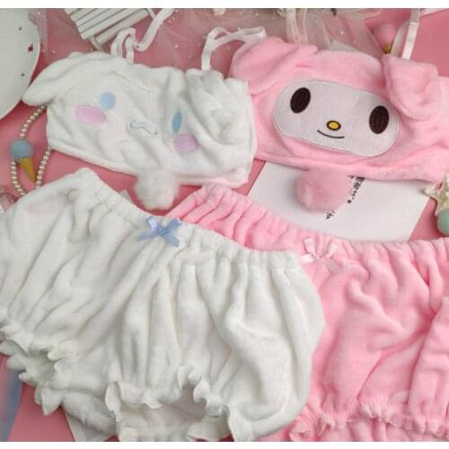 2Pcs Women Winter Velvet Underwear Set Cartoon Fluffy Adjustable Straps Vest Top+ Elastic Waist Shorts Suit Girls Pajama Sets