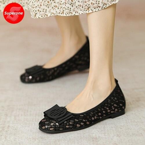 Printed Leather Shoes with Shallow Mouth and Square Head and Increased Leather Womens Shoes with Comfortable Flat Bottom Casual