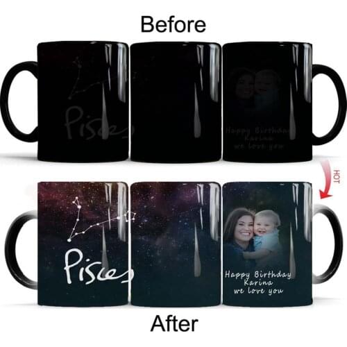 Customize Photos and Text Name Constellation Pisces Mug 11oz Color Changed Coffee Mugs Wife or children Birthday Gift