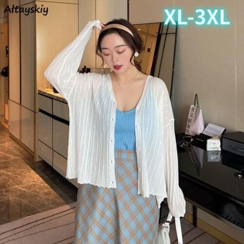 Jackets Women Oversize Korean Coats Solid Sweet Long Sleeve Summer Breathable All-match Trendy Leisure Streetwear V-neck Female
