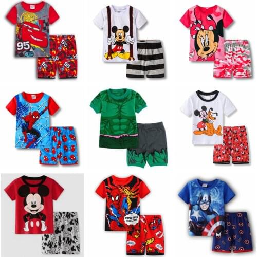 Summer Cartoon Pixar Cars McQueen Frozen Pajamas Children Clothing Set Kids Casual Boys Girl Sleepwear Spiderman Pyjamas Pijamas