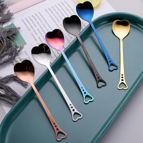Heart Shaped Love Couple Spoon Creative Stainless Steel Coffee Tea Dessert Stiring Spoon Rainbow Gradient Spoon for Wedding Gift