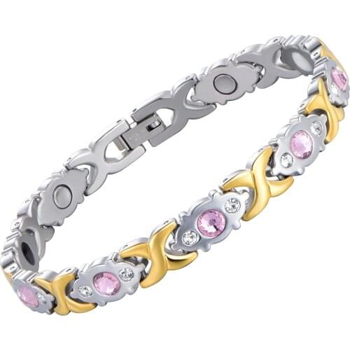 808 STORE Women Bracelet Deluxe Crystal Stainless Steel Fashion Health Jewelry Magnetic Tologram Bracelet Party Fine Jewelry