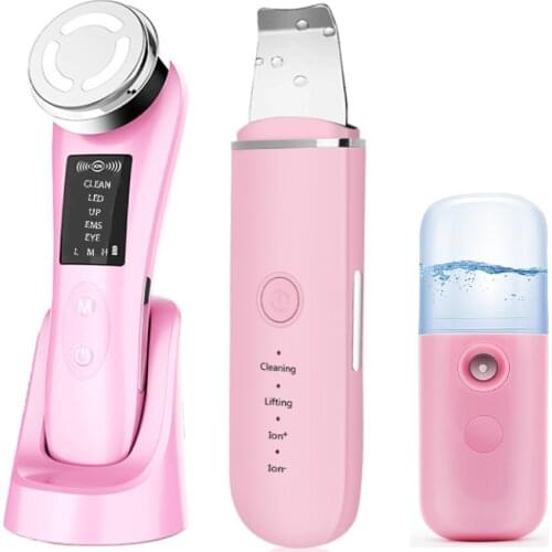 Mesotherapy Face Care Vibration Massager For Face Eye Lifting Wrinkle Removal Ultrasonic Skin Scrubber Facial Pore Cleaner Kit