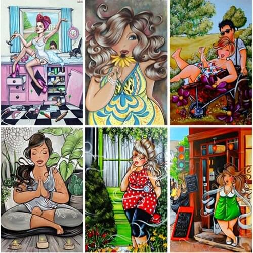 Cartoon Fat Lady 5D Diamond Painting Kits for Adults Vintage Prohibit Full Diamond Embroidery Fantasy Accessories for Home Decor