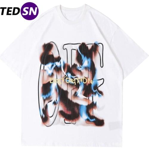 2021SS Streetwear Harajuku T-Shirt Mens Chaos Graffiti Hip Hop Tshirts Summer Cotton Short Sleeve Shirts Loose Black Tops Tees