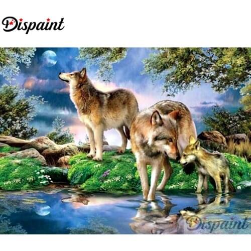 Dispaint Full Square/Round Drill 5D DIY Diamond Painting "Animal wolf" Embroidery Cross Stitch 3D Home Decor A10460