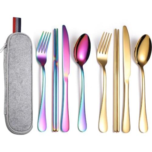 4-Piece Flatware set, Stainless Steel Utensil Silverware Portable Knife, Fork, Spoon, Chopsticks and Cutlery