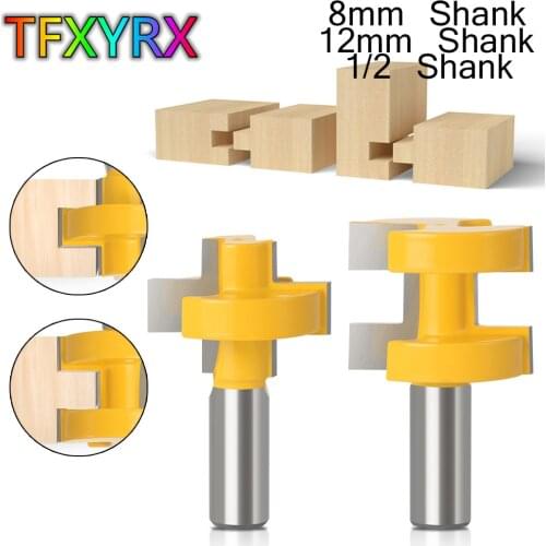 2pcs 8mm Shank Square Tooth Tongue&Groove Router Bit Set for Wood T-slot Tenon Milling Cutter Carving Knife Woodworking Tools