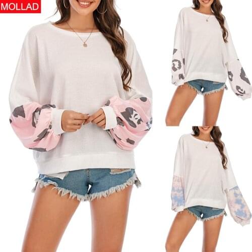 2021 Autumn New Long Sleeve Stitching Cloud Sleeve European and American Style Casual Womens Wear Sweater