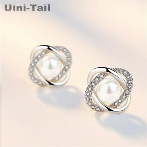 Uini-Tail new listing 925 sterling silver fashion exquisite trend pearls four-leaf clover earrings elegant simple jewelry ED471