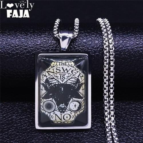 Bull Head Witchcraft Divination Sun Moon Stainless Steel Glass Necklace Women/Men Silver Color Geometry Jewelry collier N5197S03