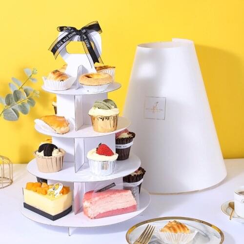 Cupcake Stands Four Layers Shelf Folding Rack Paper Cake Showing Stand Party Cup Cake Shelf Multicolor Gathering Tools 2pcs
