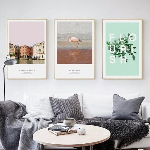 Nordic Decorative Flamingo Venice Township Landscape Canvas Painting Print Posters Art Pictures Walls Living Room Home Decor