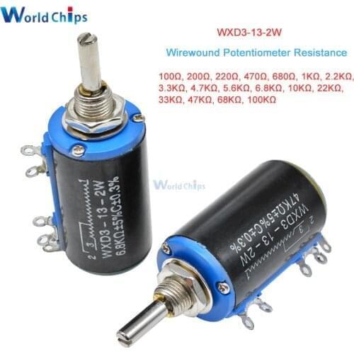 2pcs WXD3-13-2W WXD3-13 2W Wirewound Potentiometer 100R 470R 1K 4.7K 10K 22K 47K 100KΩ Ohm 10 Turns Linear Rotary Potentiometer