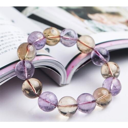 Drop Shipping Genuine Natural Ame trine Quartz Crystal Big Yellow Purple Round Bead Bracelet Women Men 14mm 17mm