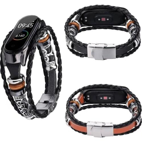 Mi Band 3 4 Wrist Strap Metal Cover For Xiaomi Mi Band 4 3 Genuine Leather Strap Bracelet Miband 4 3 Wristbands Pulseira