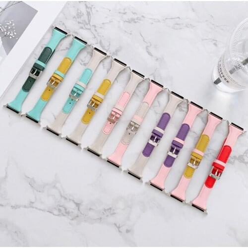 Genuine Leather Strap for Apple Watch Strap 38mm 40mm 44mm 40mm Contrasting Color Loop for Iwatch Band 6 Se 5 4 3 2 1 Wrist Band