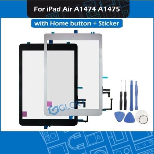 New A1474 A1475 Touch Screen Panel For iPad Air Touch Screen Digitizer Outer Glass With Home button + Stickers