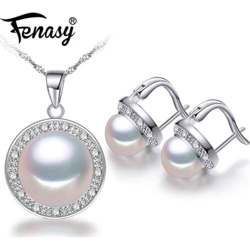 FENASY 925 Sterling Silver Jewelry Sets Natural Freshwater Pearl Pendant Necklaces For Women Party Pearl Earrings Stud Earrings