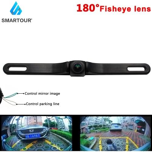 Smartour 180 Degree Fisheye Lens HD Car Rear Front View Reverse Backup Camera License Plate Frame Night Vision