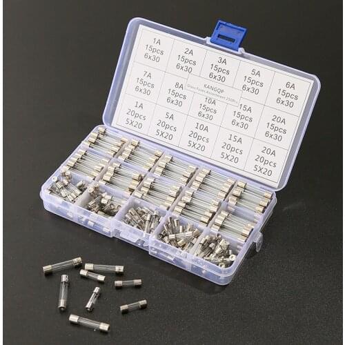 250pcs Quick Blow Glass Tube Fuse Assorted Kit 5x20mm 250 V 1A 2A 3A 5A 6A 7A 8A 10A 15A 20A Fast-blow Glass Tube Fuses