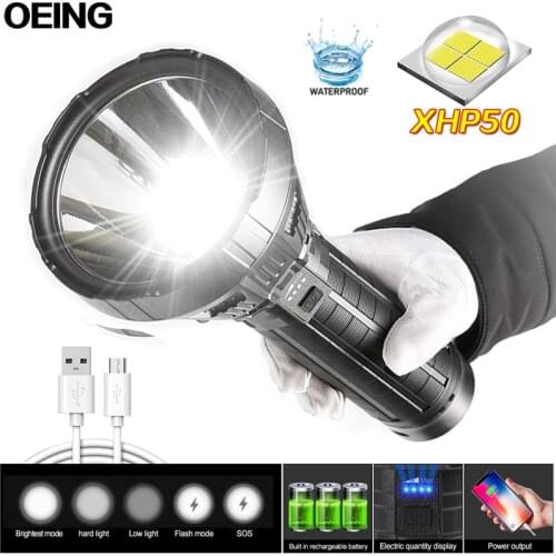 Super Bright XHP50 Tactical LED FlashLight USB Rechargeable Camping Powerful Outdoor Flashlight Waterproof 5 Modes Torch Lantern