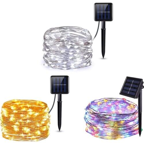 LED Starry Fairy Solar String Light Waterproof Outdoor Indoor Wedding Christmas Party Decorative Copper Wire Garland Lamp