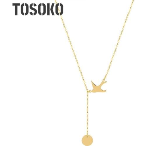 TOSOKO Stainless Steel Jewelry Animal Swallow Tassel Adjustable Round Brand Pendant Necklace Women Fashion Chain BSP800