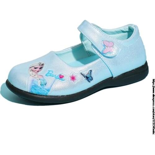 Disney Children Princess Pu Leather Shoes For Girls Wedding Dress School Shoes Kids Frozen Elsa Fashion Chain Flat Shoes