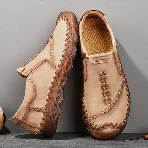 Plus Size 38-46 Genuine Leather Shoes Men Handmade Shoe Casual Loafers Soft Breathable Flats Shoes Mens Moccasins for Driving
